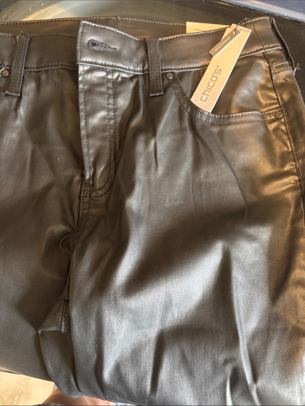 Chico's Black Flare Leg Wax Look Jeans - Picture 6 of 6